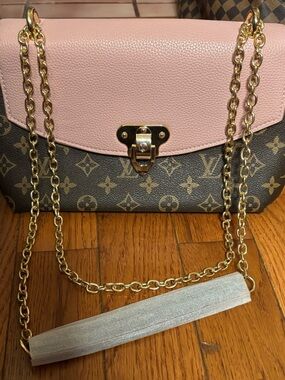 Monogram Canvas Shoulder Bag with Pink Leather
